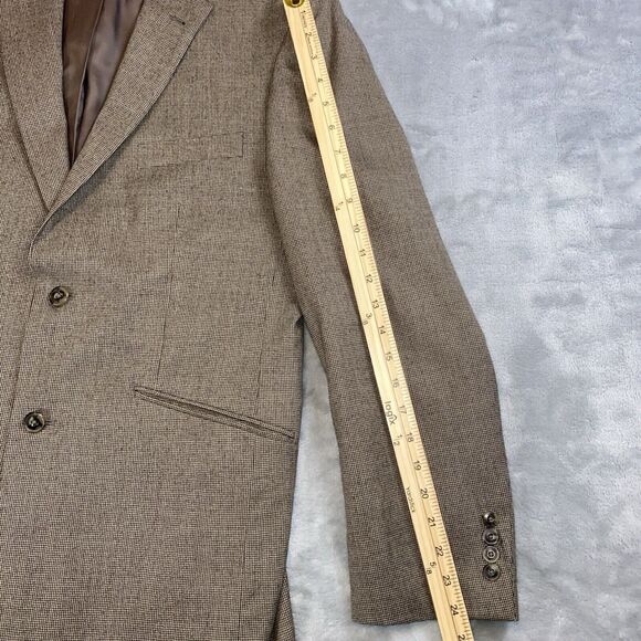 Jos. A. Bank Men's 40R Beige Tan Houndstooth Plaid Brown 2-Button Wool Blazer - Picture 4 of 9